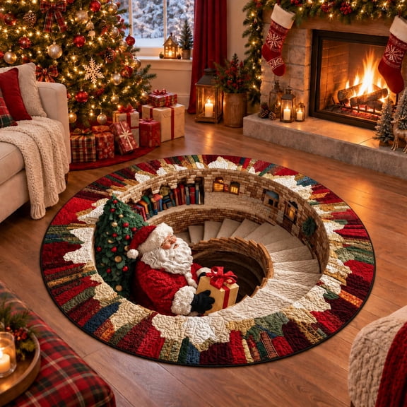 OYPGUE 3D Optical Illusion Vortex Quilted Round Christmas Rug