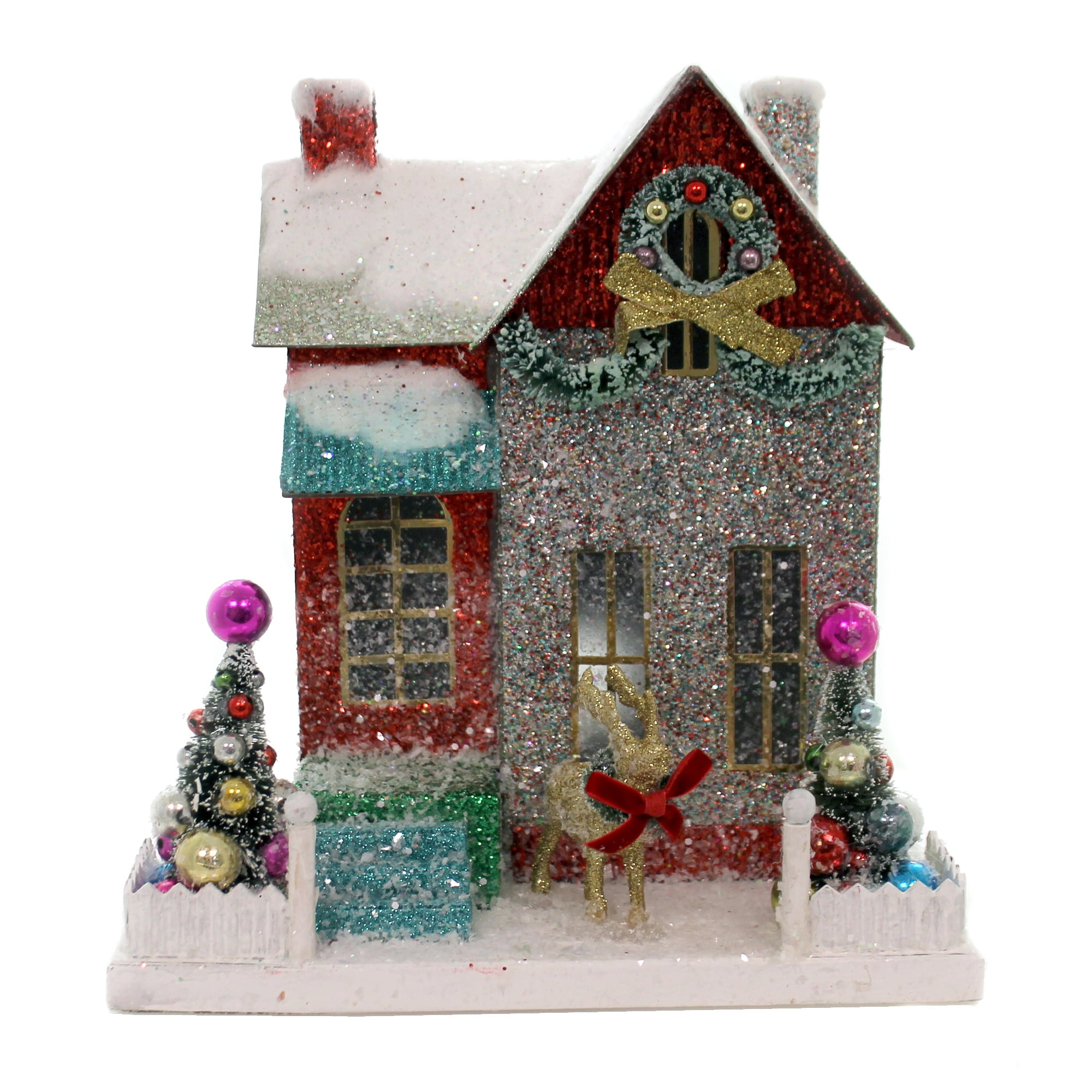 Cody Foster MERRY & BRIGHT GLITTER COTTAGE Putz House Reindeer