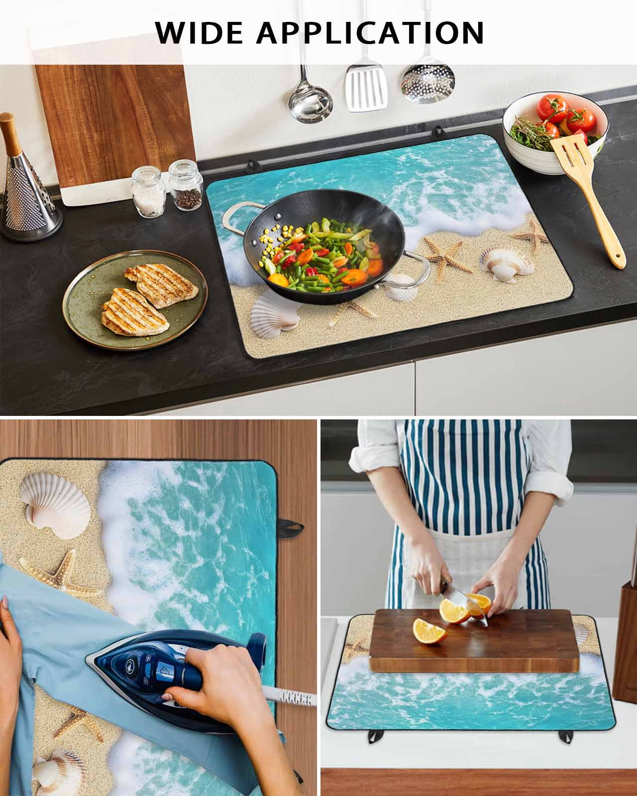 nqOlkjepod Large Induction Cooktop Protector Mat 36"x21", Ocean Beach Stove Top Covers for Electric Stove, Starfish Shell Sand Coastal Summer Blue Brown Stove Burner Cover Mats Stove Cover
