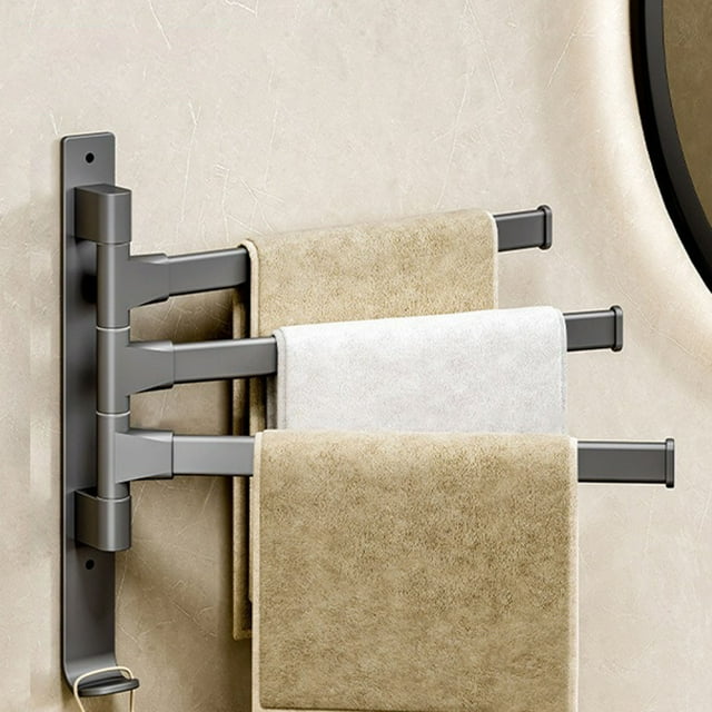 Hbdhejl Swivel Towel Rack Thicken 4 Arm Towel Bar 180° Space Saving Wall Mounted Towel Holder With Hook Rustproof Swing Out Towel Hanger For Bathroom Kitchen Grey