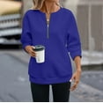 thumbnail image 5 of Comdrip Quarter Zip Women, Women' V Neck Pullover Top Zipper Waffle Knit Long Sleeve Sweatshirt Top Soft Sweatshirts Loose Pullover Tops Womens Pullover Blue S, 5 of 5