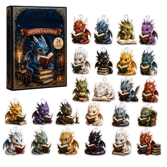 2026 Christmas Advent Calendar, 24 Days Reading Dragon Countdown Calendar, Bookish Fantasy Mystery Blind Box Decor Set for Kiddodos Adults Book Lovers Christmas Tree