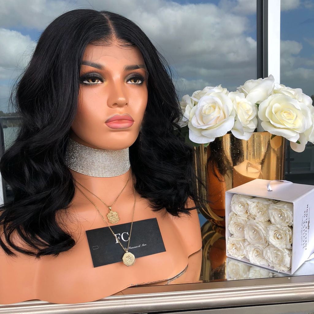 SUCS Human Hair Wigs For Women Black Color Natural Lace Hair Women's Fashion Wig Black Synthetic Hair Long Wigs Wave Curly