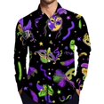 thumbnail image 5 of Fgvctg Mardi Gras Button Up Shirt Men Carnival Party Long Sleeve Button Down Cotton Shirts Collared Funny Blouses Mask Print Plus Size Business Casual Outfits Black 2XL, 5 of 5