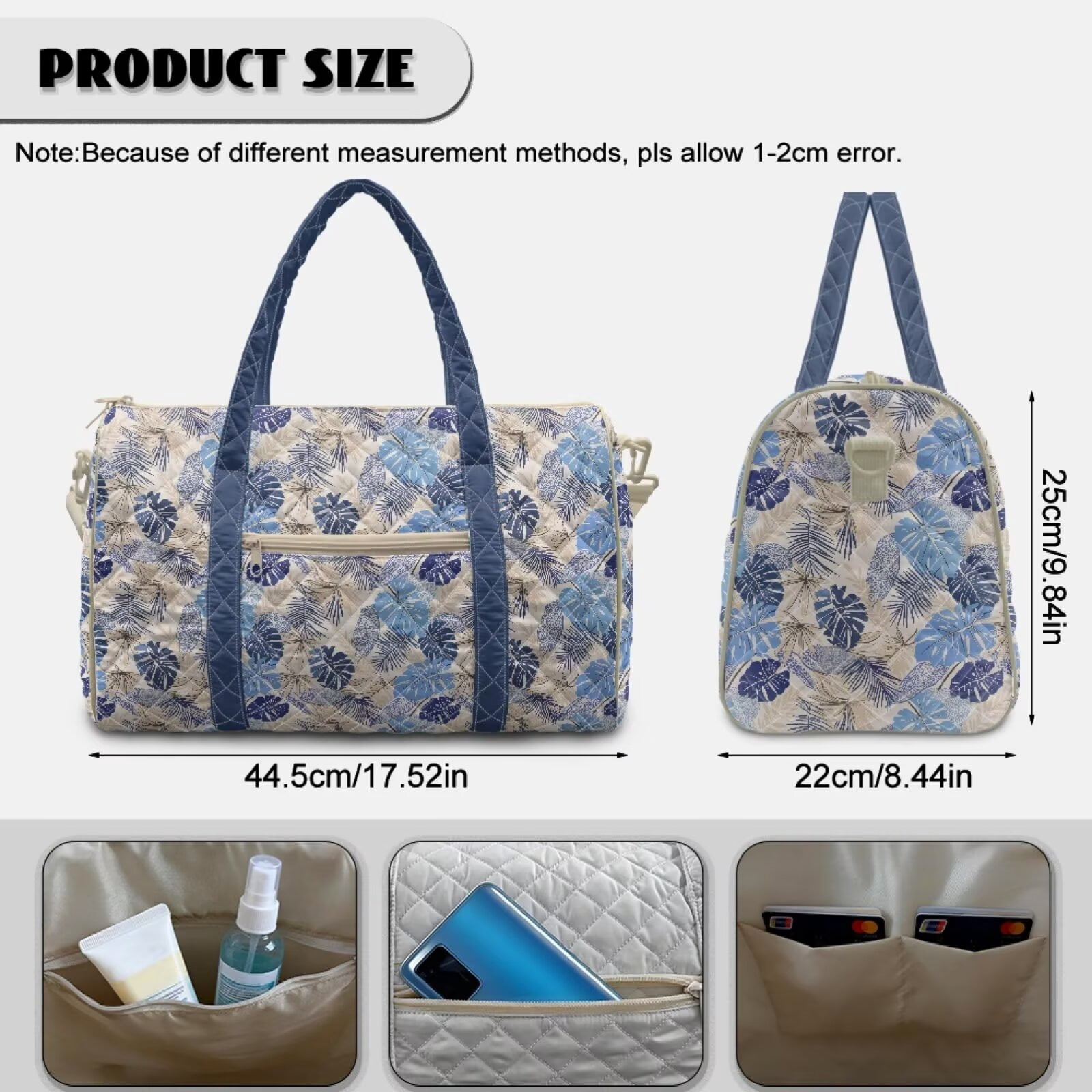 Chririnla Blue Leaf Tropical Pattern Lightweight Fitness Bag for Women with Smooth Zipper & Luggage Handle Strap Large Capacity Athletic Duffle Fits Gym