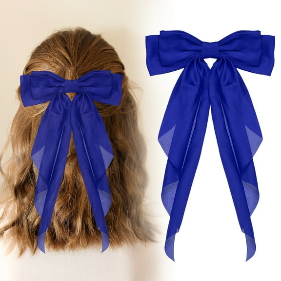 Uxcell Large Bowknot Hair Ribbon Barrette, Hair Bows Oversized Clip Long Tails - Fitting for (Party - Wedding - Birthday - Gift - Clip Accessories - Women) 14.17 Inch & Satin & Blue