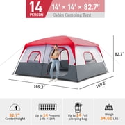 Ktaxon Camping Large Tent 14 Person Family Cabin Tents,2 Rooms,Straight Wall with Carry Bag