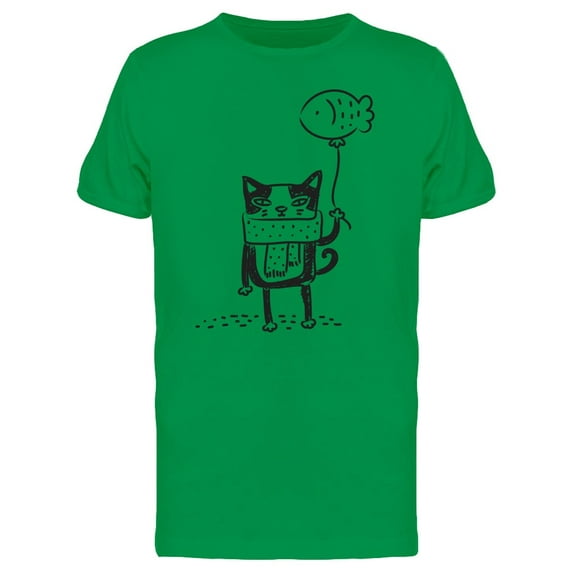 Cat With Fish Balloon Tee Men's -Image by Shutterstock