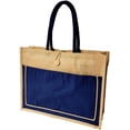 thumbnail image 3 of Vintage Style Jute with Cotton Pocket Reusable Large Tote Grocery Shopping Bag - Navy, 3 of 7