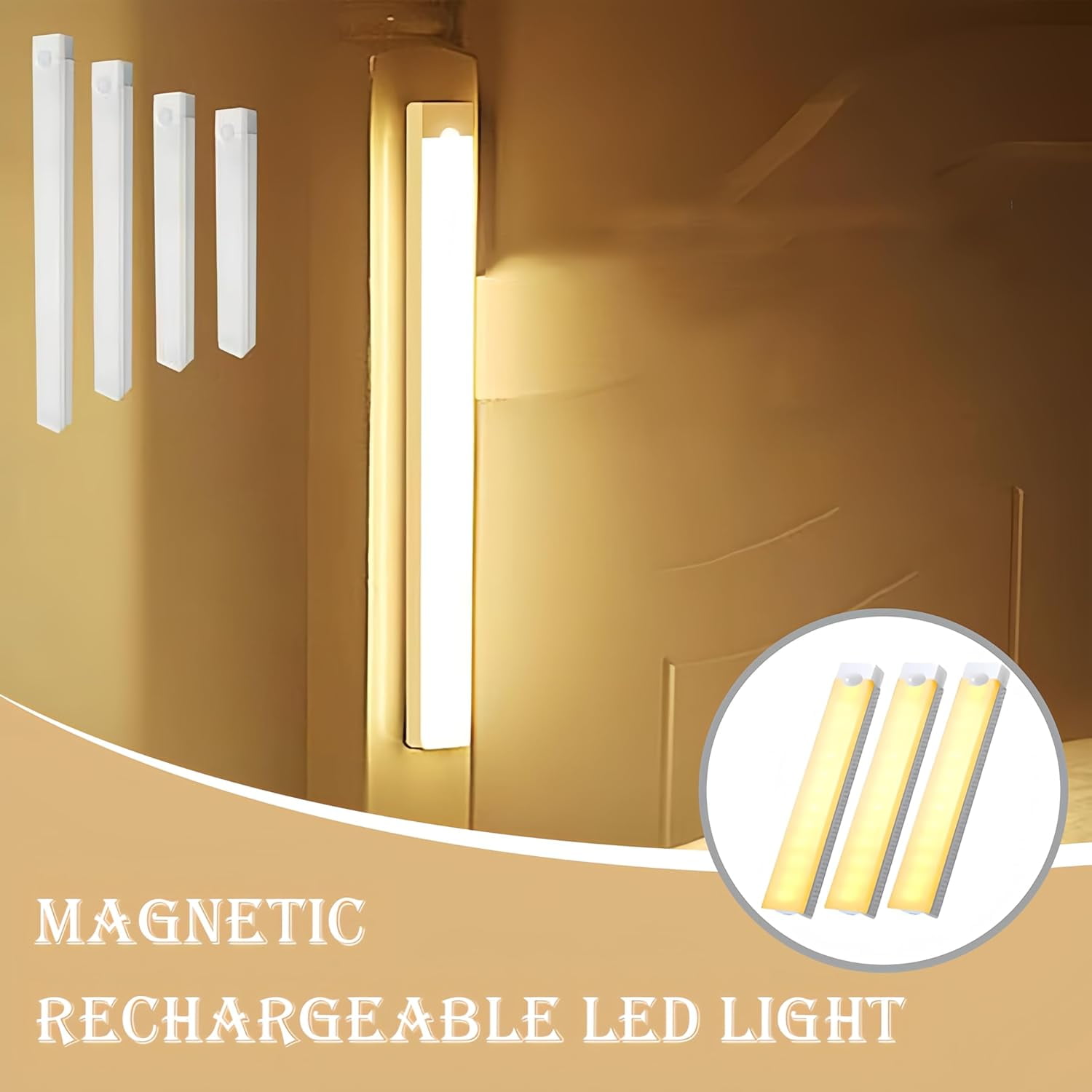 Punch-Free Smart Sensor Magnetic Rechargeable LED Lights, New Wireless Intelligent Motion Human Body Induction Night Under Cabinet Lights for Kitchen, Closet, Cupboard