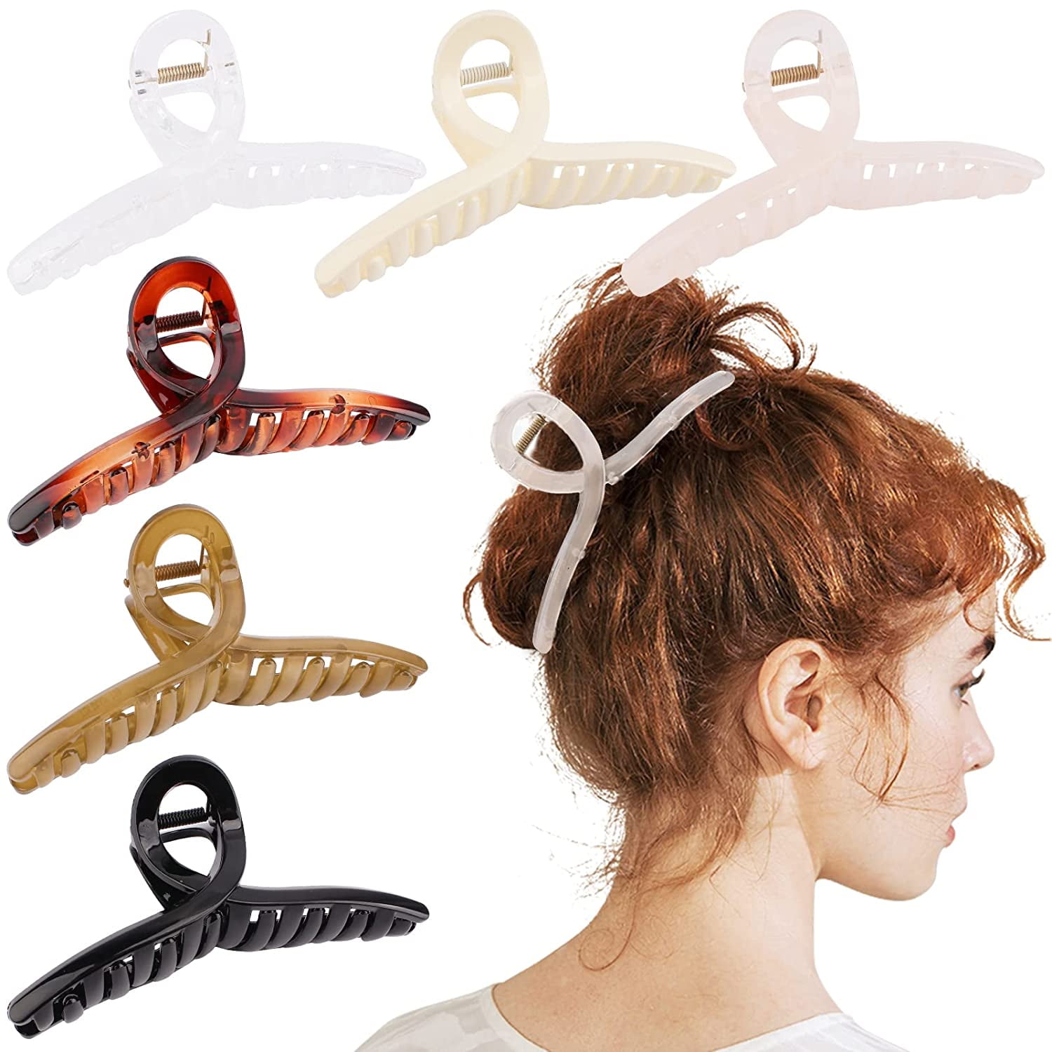 6 Pack XL Claw Clips For Thick Hair Inch Big Hair Clips Women Girls Jaw Clips For Hair Fashion Clear White Black Hair Clips Styling Sectioning Hair Accessories Women Girls Gifts - 6 Pack XL Claw Clips For Thick Hair Inch Big Hair Clips Women Girls Jaw Clips For Hair Fashion Clear White Black Hair Clips Styling Sectioning Hair Accessories Women Girls Gifts -