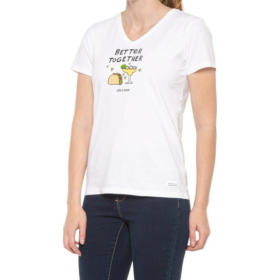 LIFE IS GOOD SHIRT WOMEN'S - MARGARITA AND TACO SZ LARGE WHITE - TEE CREWNECK