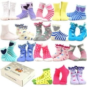 TeeHee Girls Toddler Kids Socks Cute and Fun Cotton Crew Socks 18 Pair Pack with Gift Box