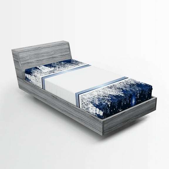 Ambesonne Christmas Fitted Sheet, Yule Winter Border, Twin XL Size, Dark Blue White