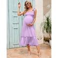 thumbnail image 2 of Smocked Maternity Boho Dress Casual Spaghetti Strap Ruffle Sleeveless Swing Summer Maxi Dress, 2 of 5
