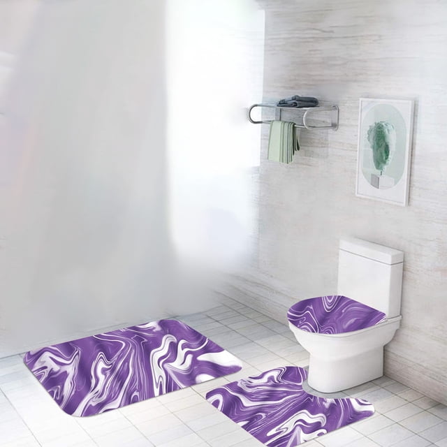 Dvkptbk Bathroom Decor 3 Pcs Rugs Set with ColorfulMarble Bathroom Set with AntiSlip Rugs Toilet Lid Cover and U Shape Mat