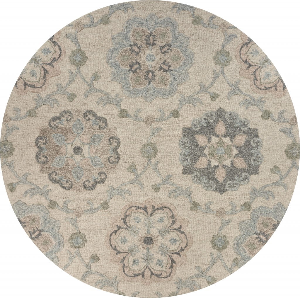 homeroots home decor 396285 Tapis Rond Ivoire à Motif Floral Complexe de 5 Pieds