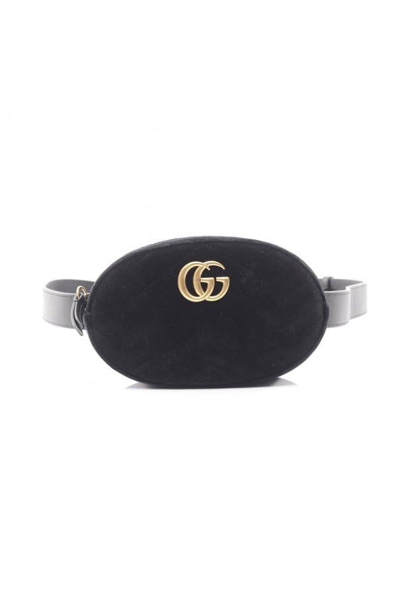 Pre-Owned Gucci GG Marmont Waist Bag, Fabric and Leather, Women's, Black, 476434 (Good)