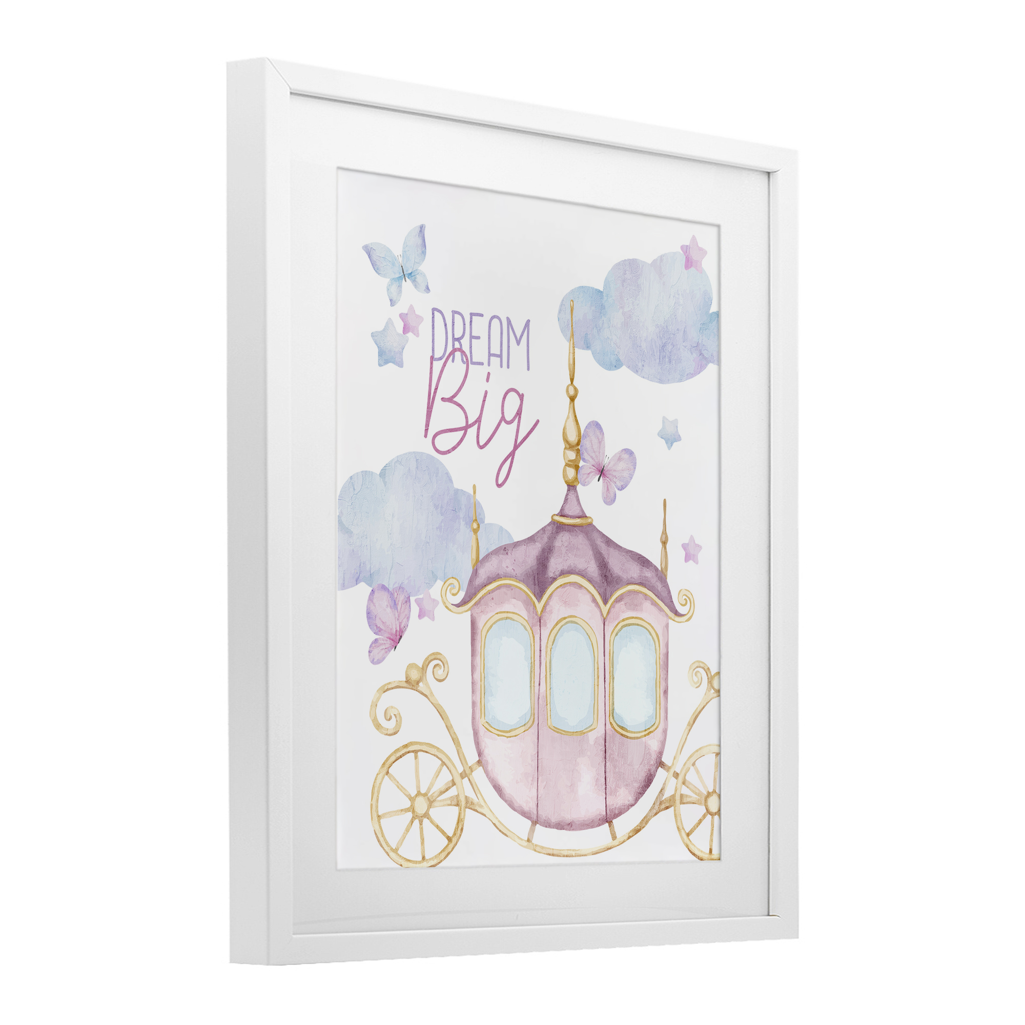 Dream Big Fantasy Carriage White Framed Print Under Glass, design by Kim Allen