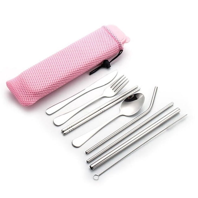 Ustensiles de Voyage - Ustensiles Réutilisables avec Étui, Ensemble de Couverts de Voyage et de Camping Portable,