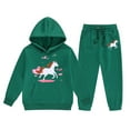thumbnail image 1 of PMVFHDE Ensembles d'Hiver pour Filles Sweat à Capuche Imprimé Cheval de Dessin Animé et Joggeurs avec Poche à Cordon Style Ranch Manches Longues Vert Armée, 12-13 Ans, 1 of 4
