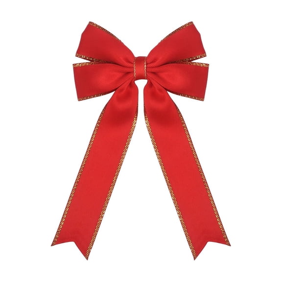 Pre-Tied Red Satin Bow with Gold-Edge Trim, Decorative Ribbon for Gift Boxes and Crafts, 1PC