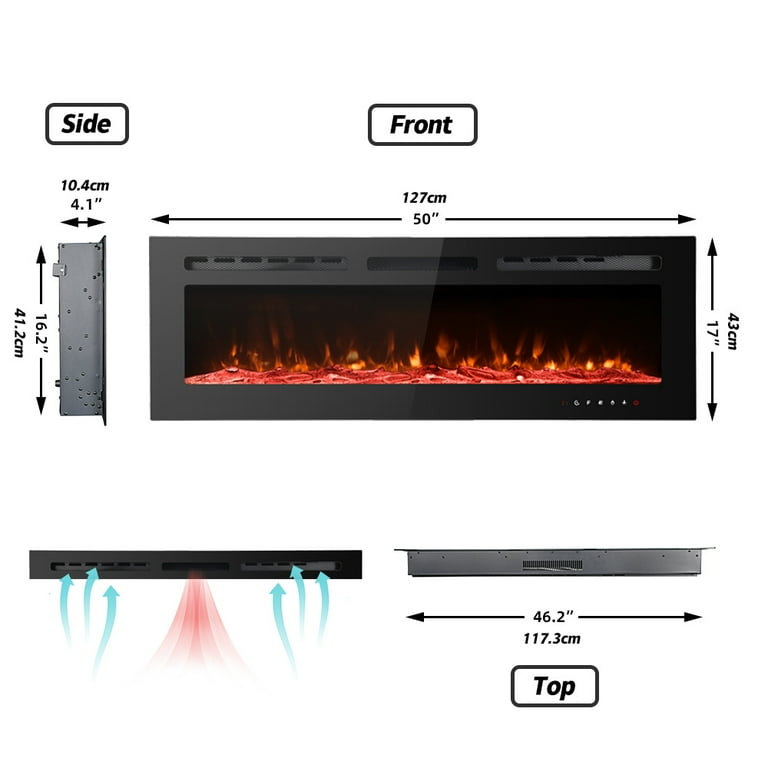 Maxhonor Electric Fireplace Insert Wall Mounted Freestanding Heater with  Remote Control, 1500/750W, BLACK, 50 INCH - Walmart.com
