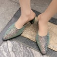 thumbnail image 3 of Sparkly Sequin Dress High Heels Mules Slides Sandals for Women Bride Wedding Glitter Pointed Toe Heeled Slip on, 3 of 7