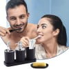 Juego de 5 vasos de baño mate para enjuague bucal, incluye bandeja para cepillo de dientes y vasos para enjuague bucal.