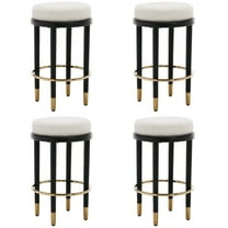 Guyou 26" Backless Counter Height Bar Stool Set of 4, Modern Round Sherpa Upholstered Stools, Farmhouse Wooden Kitchen Island Chairs for Restaurant Kitchen Bistro, White