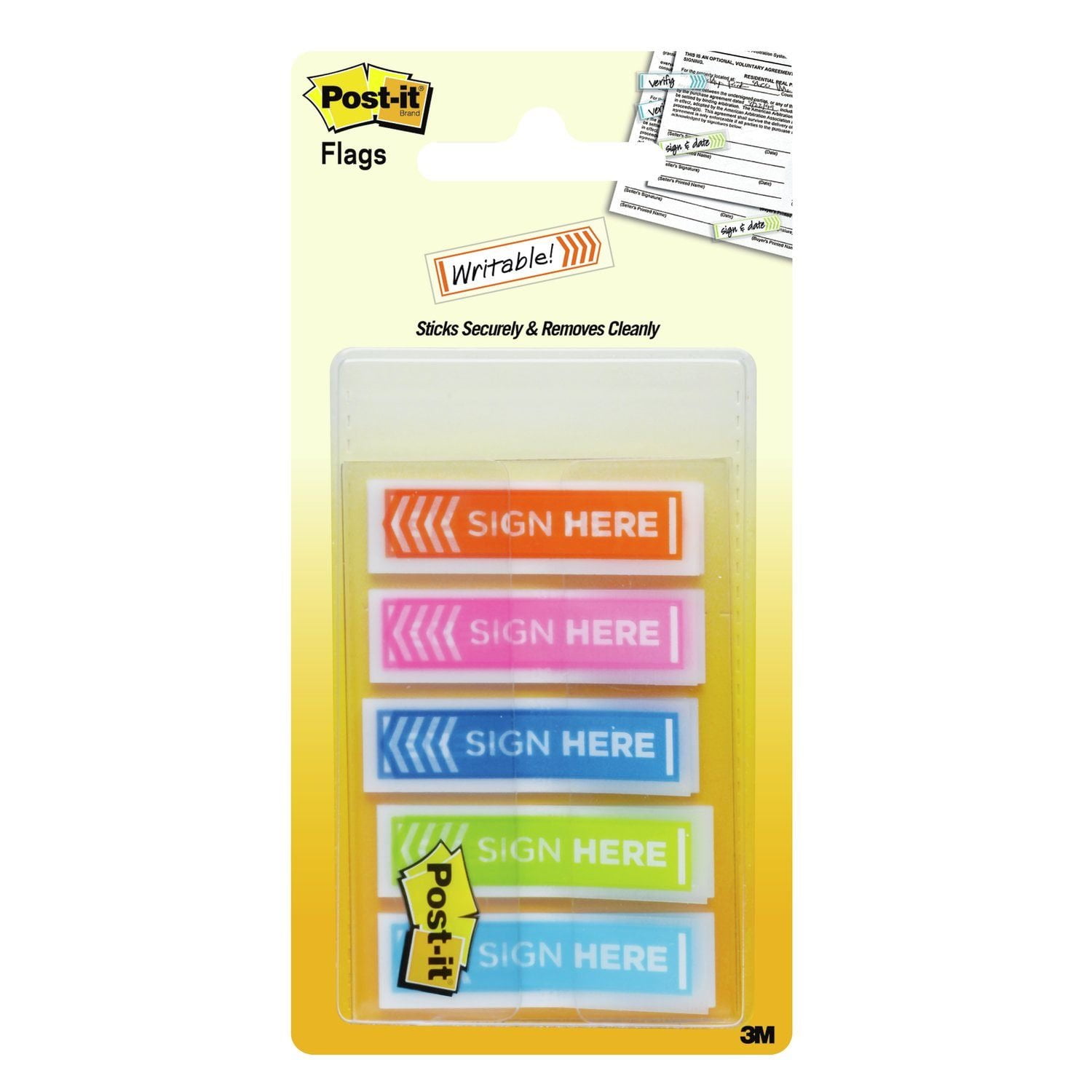 Postit Printed Flags,"Sign Here", Assorted Colors, Sticks Securely and