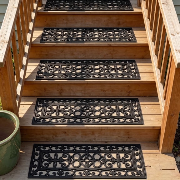 WANLISELL 5 pack Rubber Stair Treads, 10'' x 30'' Non-Slip Rubber Step Mats Stair Treads Mat for Indoor Outdoor Stairs, Black