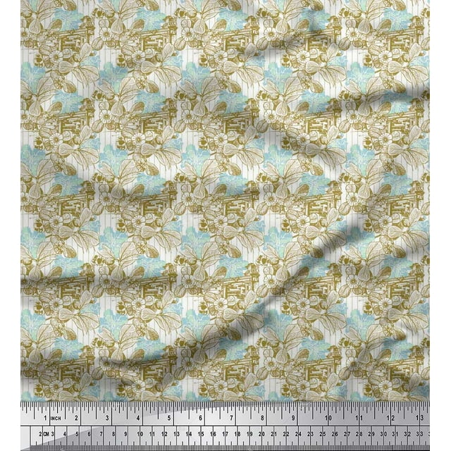 Soimoi Poly Georgette Fabric Architecture Structure,Leaves & Floral Artistic Fabric Prints By Yard 42 Inch Wide