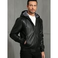 thumbnail image 5 of MANSDOUR Men's Faux Leather Jacket Winter Warm Fleece Lined Motorcycle Bomber Jacket with Hood Black L, 5 of 7