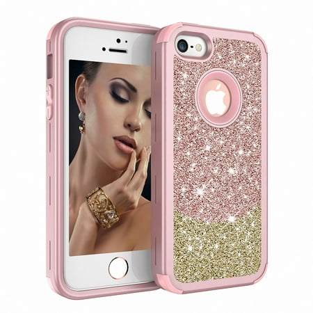 iPhone 5 / 5S Case, iPhone SE Case Cover, Allytech Dual Layer Silicone PC Armor Shockproof Slim Full Body Protective Glitter Case Cover for Apple iPhone 5 / iPhone 5S / iPhone SE,