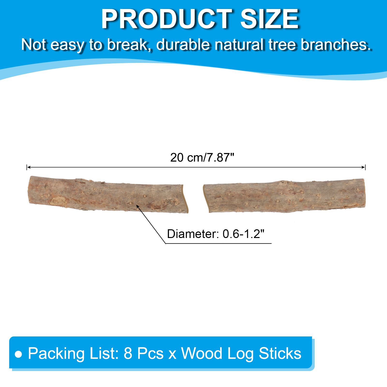 Uxcell 8 Pcs / 20cm Wood Log Sticks, 0.6-1.2inch inch in Diameter Natural Wood Craft Sticks, Dried Wood Sticks Decorative Wood Branch Sticks for DIY Crafts Accessory Photo Props, Brown
