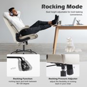 MCQ Home Ergonomic Office Chair, Heavy Duty Task Chairs with Wheels, Flip-up Arms, Adjustable Height, PU Leather, White