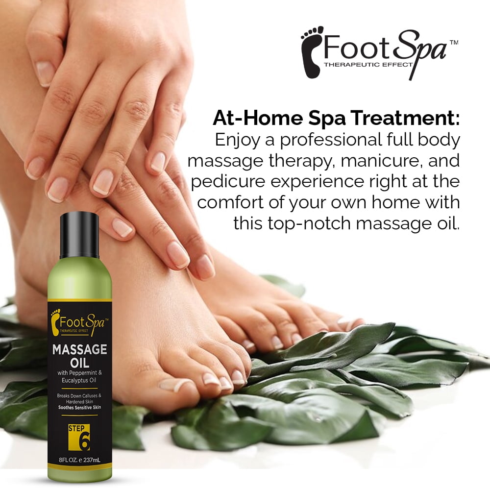FOOT SPA - Professional Body Massage Oil, with Tea Tree, Pepper Mint, Eucalyptus Oil, 8 oz for Body, Hand, Foot