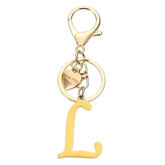 Uxcell Initial Letter L Keychain, Stainless Steel Heart Alphabet Key Ring, Gold