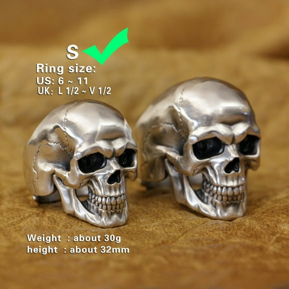 925 Sterling Silver Glossy Skull Ring Punk Adjustable Ring TA436 Small Model US Size 10