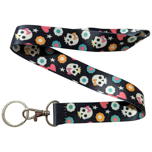 Skull Flower Black Keychain Lanyard