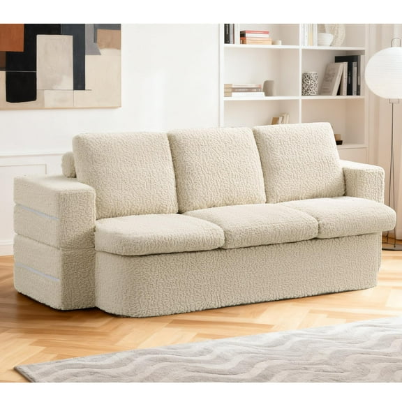 COOLHUT Folding Sofa Bed, Memory Foam 3 Seater Sofa Couch, Convertible Sleeper Sofa with Pillows, High Density Foam Floor Mattress for Living Room/Dorm/Guest/Office, Beige