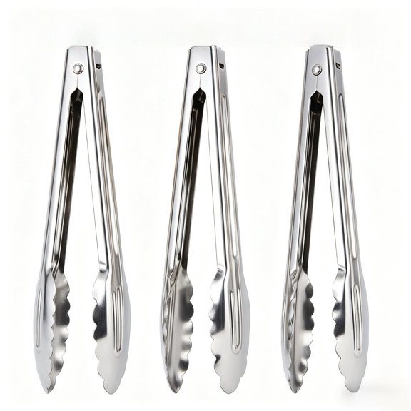 3 Pack Generic Stainless Steel Food Serving Tongs, 7 Inch Multipurpose Salad Tongs, Reusable Silver Kitchen Clips for Buffet Party