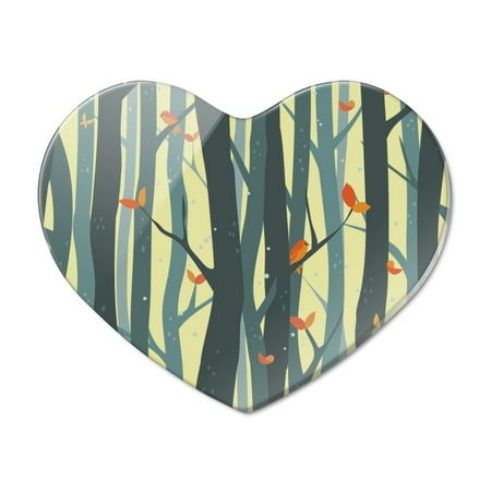 

Tree Forest Pattern with Birds and Butterflies Heart Acrylic Fridge Refrigerator Magnet