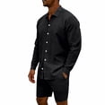 thumbnail image 5 of Maqroz Mens 2 Piece Outfits 2 Piece Casual Long Sleeve Summer Set Button Down Lapel Shirt & Elastic Waist Shorts Solid Lightweight Formal Dailywear, 5 of 9