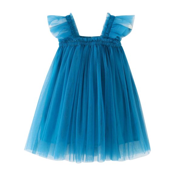 Girls's A Line Dress Toddler Baby Rainbow Gradient Round Neck Relaxed Comfy Flying Sleeve Pleated Mesh Swing Hem Cute Holiday Princess Dress Lovely Blue 4-5Y