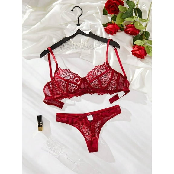 Red Lace Bra and Panty Set Classy Lingerie