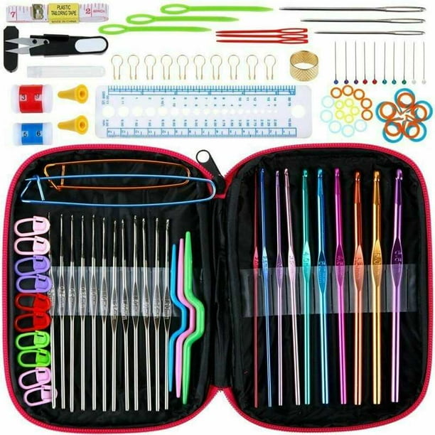100 Uds DIY 22 tamaños ganchos de ganchillo agujas puntos caja de artesanía de tejer conjunto de herramientas de costura herramientas de costura con bolsa de almacenamiento JFHHH pequeña
