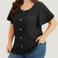 thumbnail image 5 of Busydd Womens Tops Plus Size Tops XL-5XL Casual Short Sleeve Round Neck Going Out Tops for Women Trendy Solid Color Button Summer Tops Comfortable Breathable Loose Spring Tops, 5 of 8