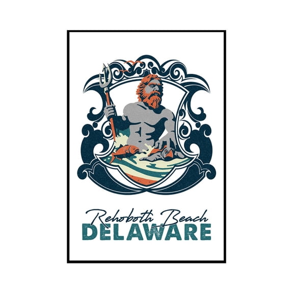 Rehoboth, Delaware - Merman - Badge Style - Icon - Lantern Press Artwork (24x36 Framed Gallery Wrapped Stretched Canvas)